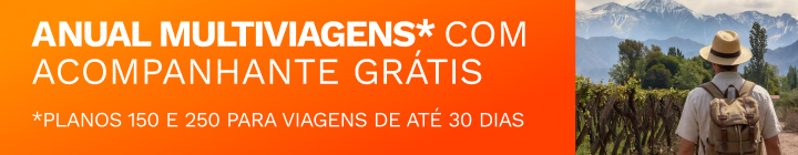 Homem Aproveitando a Cobertura Completa do Seguro Viagem Internacional Assist Card do Anual Multiviagens que está com promoção nos planos 150 e 250 de acompanhante grátis